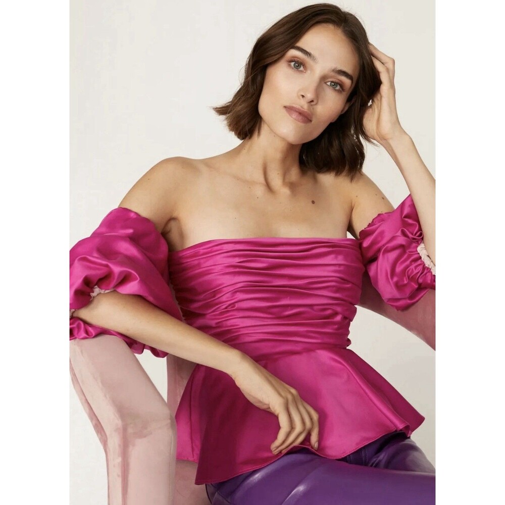 AMUR Eman Peplum Top in  Magenta Azalea Size 10.